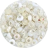 LAIDANLA White Mix Large Hole Beads, 100pcs 15mm Round European-Style Resin, Plastic, Acrylic Craft Beads for Jewelry Making, Bracelet, Necklace, Decoration