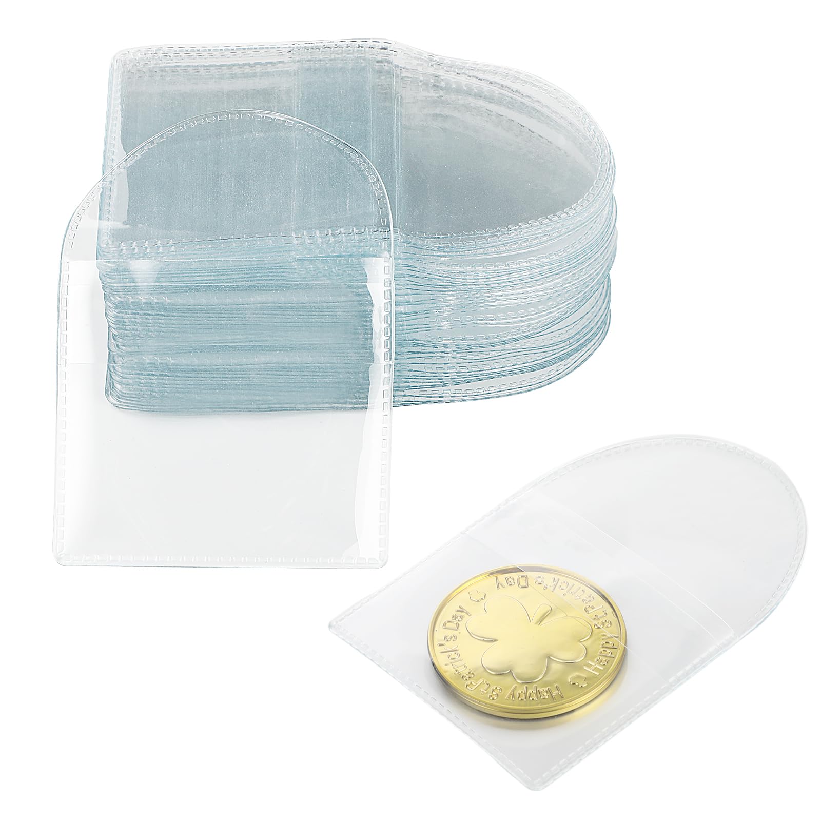 50pcs Single Pocket Coin Sleeves Coin Storage Sleeves Coin Protectors Clear Plastic Coin Holders for Coin Currency Bills Collectors Protector (Square, 2.2 X 2 Inch)