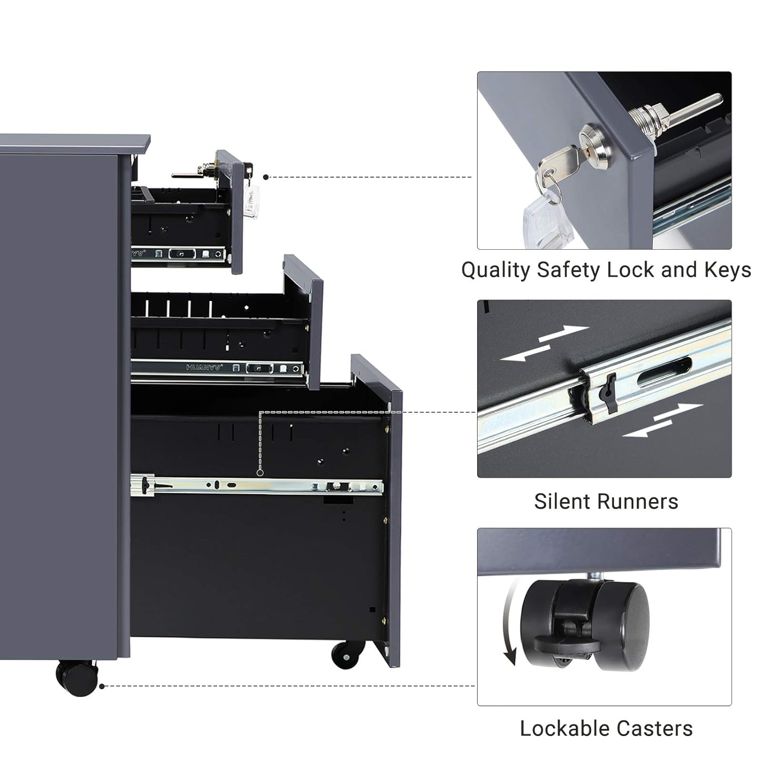 Songmics Mobile File Cabinet With 3 Drawers For Documents Gray Uofc60gb Stationery Lockable Steel Pedestal With Hanging File Rails Pre Assembled Office Products Cabinets Racks Shelves