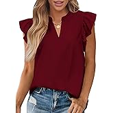 Zenlonr Womens Summer Tops 2026 Casual V Neck Ruffle Cap Sleeve Blouse Shirts Solid Color Tunic Tops
