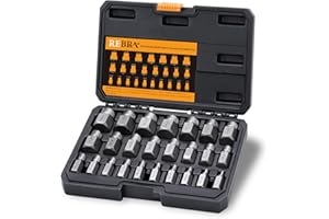 REBRA 25-Pieces Screw Extractor Set, Easy Out Bolt Extractor Set, Hex Head Multi-Spline for Removing Stripped, Rounded, Damaged, Broken, Screw&Bolt Remover Kit