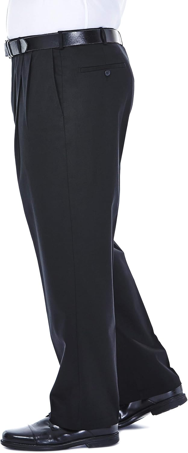 Haggar Men's Big-Tall Premium No Iron Classic Fit Expandable Waist Pleat Front Pant at  Men’s Clothing store