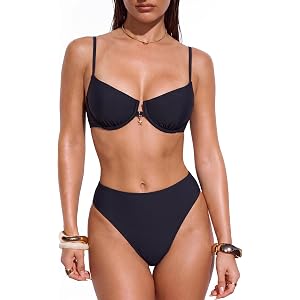 SUUKSESS Women High Waisted Underwire Bikini Set Cheeky High Cut 2 Piece Swimsuit