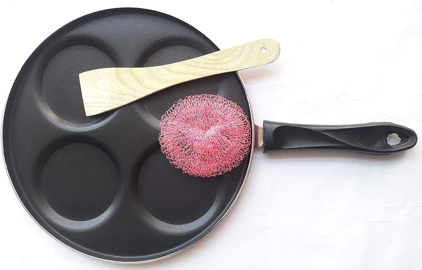 Uttapa Tawa, Appam Patra Paniyaram,Non-Stick 4 Cavity Mini Uthapam Tawa with Handle (Uttappa Tawa 4 Cavity) (Black)