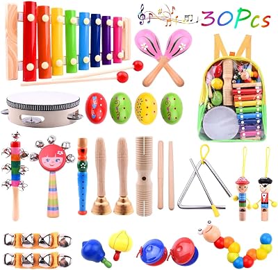 ELECLAND 30 Pcs Musical Instruments Set for Toddlers Wooden Toys Educational