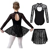 Gogokids Ballet Leotards for Girls Long Sleve Lace Dance Leotards Toddler Dance Dress with Removable Skirt Combo