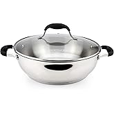 AVACRAFT 18/10 Stainless Steel Everyday Pan, Stir Fry, Five-Ply Base, Glass Lid, Multipurpose Stewpot Skillet, Saute, Casserole (11" Top Diameter, 8" Base Diameter)
