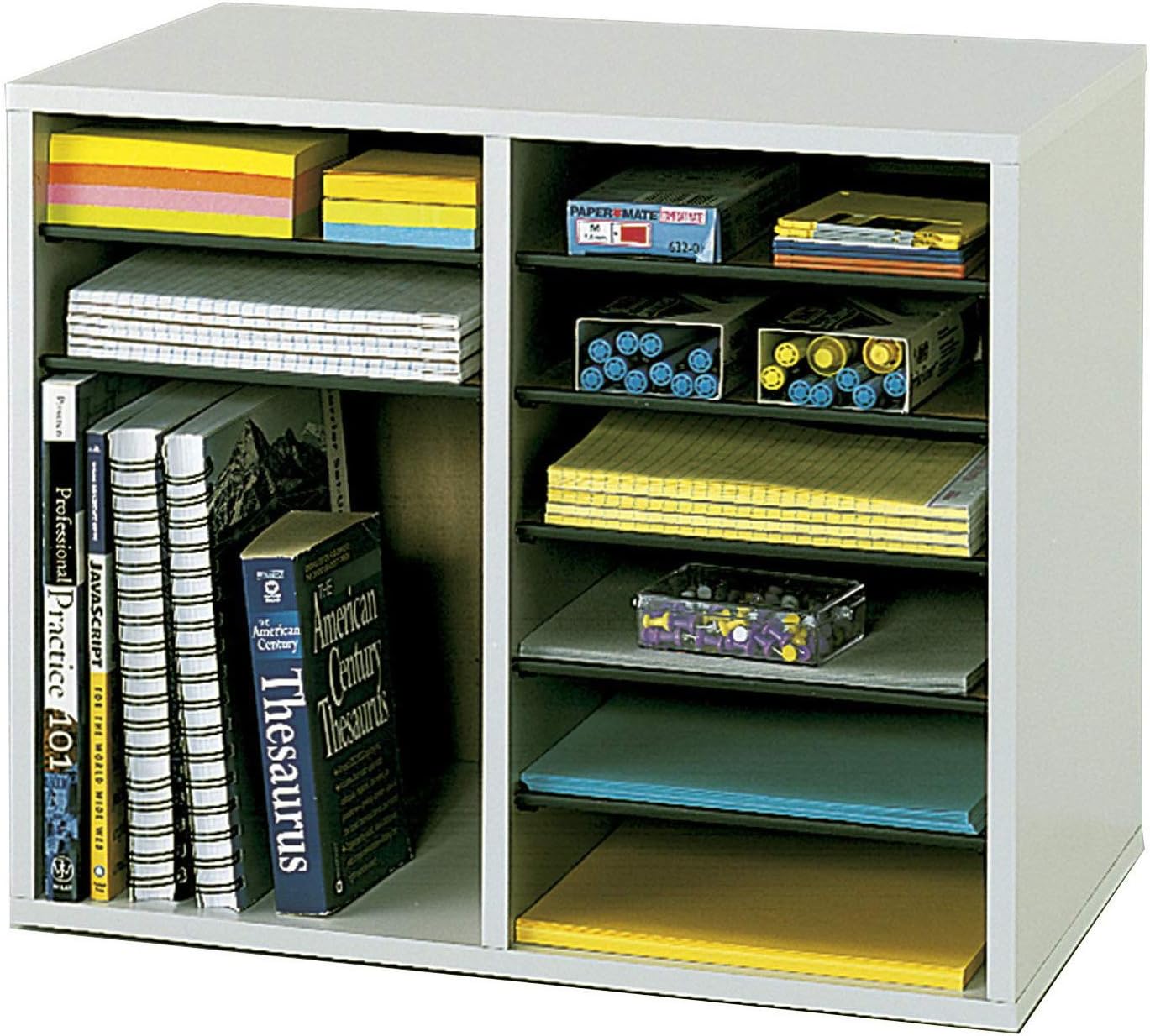 Safco Products Wood Adjustable Literature Organizer, 12 Compartment 9420GR, Gray, Durable Construction, Removable Shelves : Desk Organizer : Office Products