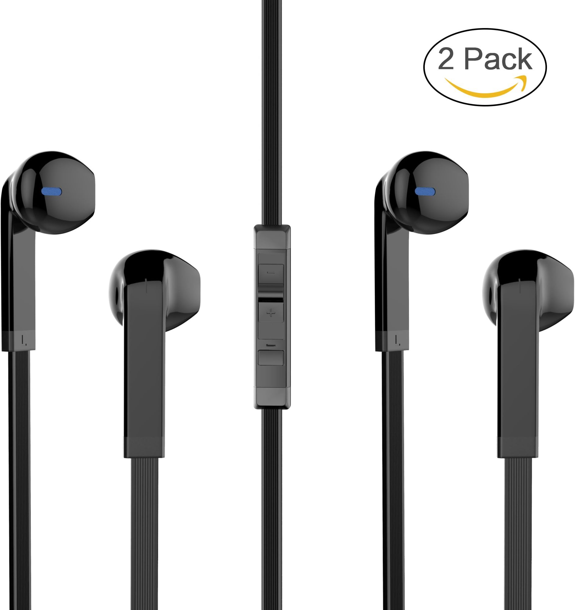 Parkido 2 Pack In-Ear Wired Headphones Earbuds with Microphone Earphones Stereo Sound for Android System Black