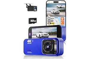 Caméra de tableau de bord avant et arrière 4K + 1080p pour voitures avec Wi-Fi 5G, carte intégrée de 32 Go, vision nocturne, 