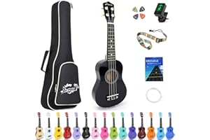 Amdini 21 inch Soprano Ukulele Basswood Acoustic Mini Guitar for Beginner Starter with Case Strap Tuner Picks Strings Primary Tutorial