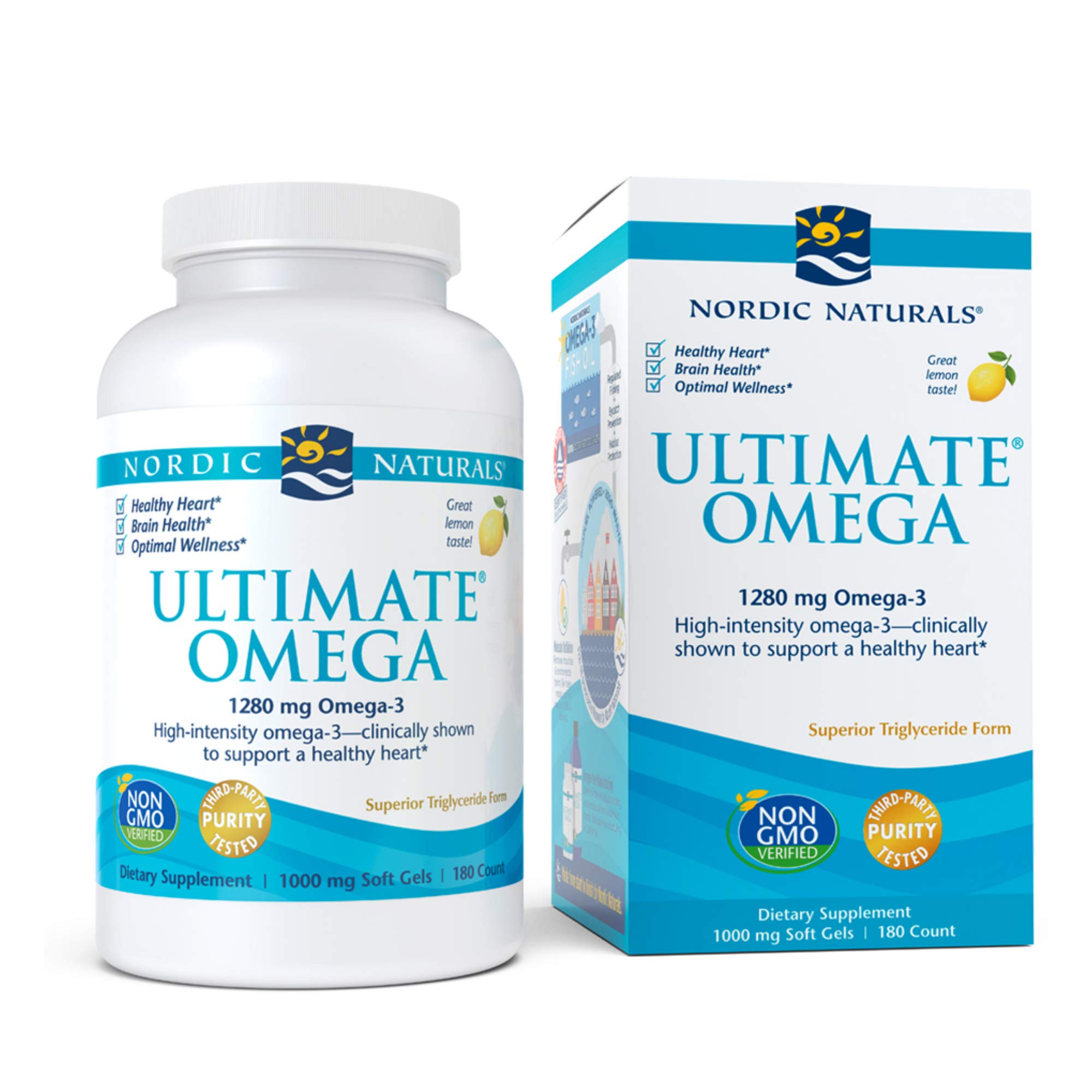 Nordic Naturals Ultimate Omega, Lemon Flavor 1280 mg Omega3180 Soft Gels HighPotency