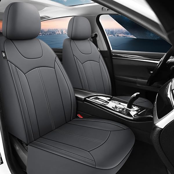 PARIIAOTIN PREMIUM LEATHER CAR SEAT COVERS FULL SEATS, WATERPROOF FRONT SEAT COVERS AND SPLIT REAR BENCH SEAT COVERS FOR CARS,UNIVERSAL AUTOMOTIVE INTERIOR COVERS FOR SEDAN SUV TRUCK VAN PICK-UP,GRAY