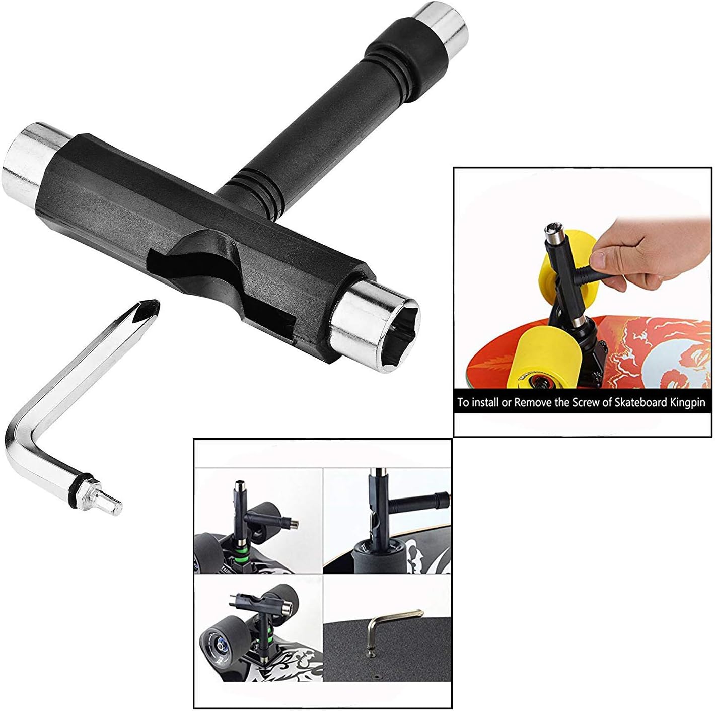 Gearmax® Black Color Skate T Tool Skateboard T Tool for Penny Board T