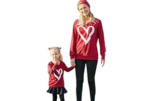 YMING Mommy and Me Heart Printed Sweatshirt Crew Neck Family Matching Outfits Fall Casual Long Sleeve Pullover Tops