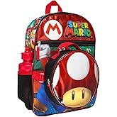 Bioworld Super Mario Backpack with Detachable Mushroom Lunch Tote 16 Inch 5 Piece Set