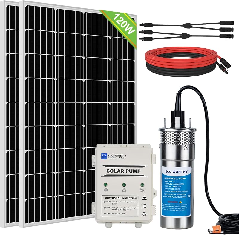 DCHOUSE 12V Stainless Steel Solar Well Pump 3.2GPM 120W Panel Garden Farm