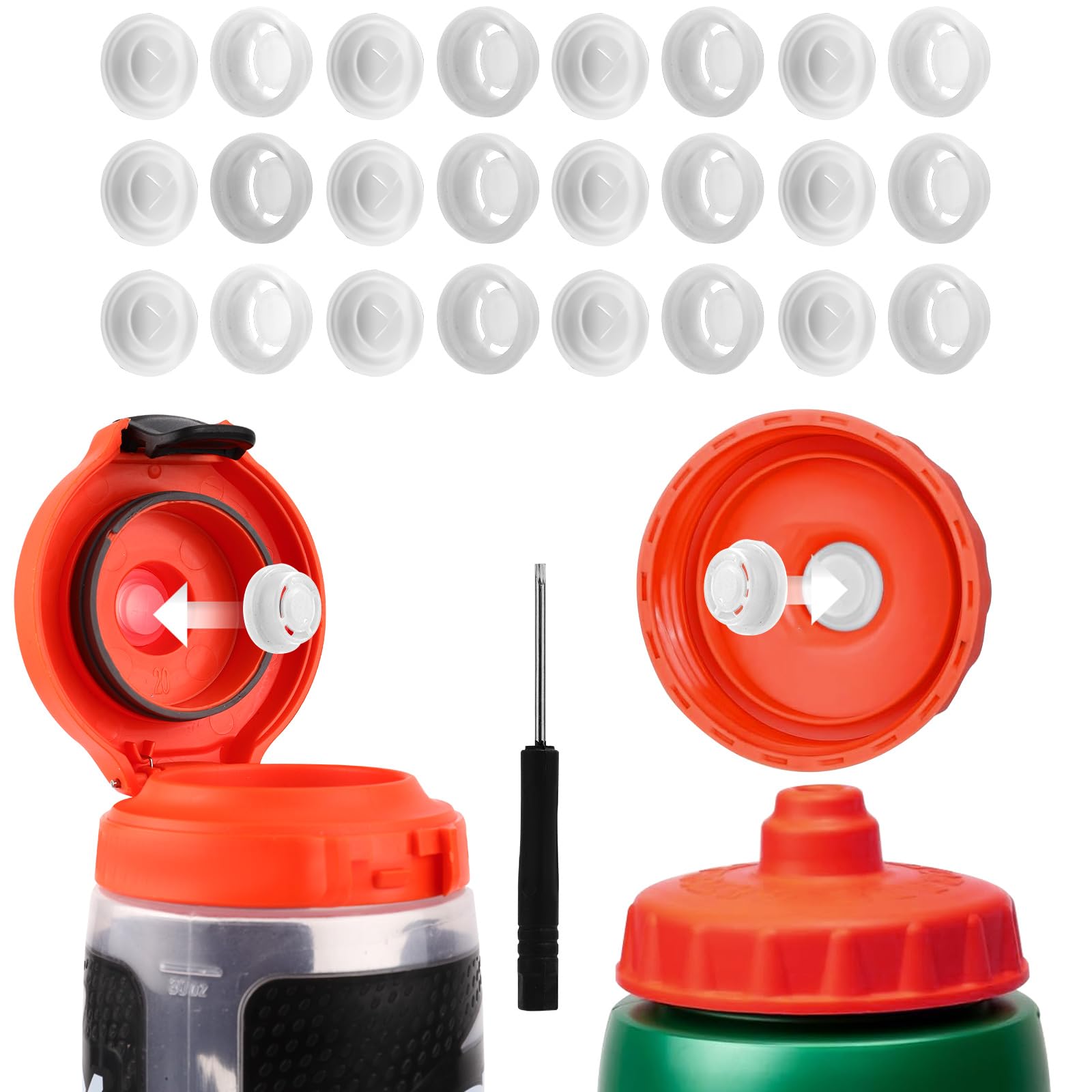 12pcs Dispensing Valves Compatible with Gatorade Water Bottle, Silicone Valves & Plastic Inserts & Screwdriver Replacement Accessories for GX 30oz Water Bottle & Squeeze Bottle 32oz