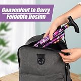 Flintronic Folding Walking Stick Adjustable Lightweight Purple Print view 6