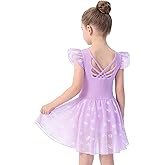 Mecceos Girls Ballet Leotard with Skirt Toddler Dance Dresses Criss-Cross Hollow Back Ruffle Butterfly Sleeve Ballerina