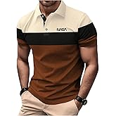 SOLY HUX Men's Golf Shirt Color Block Letter Print Short Sleeve Collared Shirts Work Casual Shirts