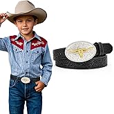 SUOSDEY Kids Western Belt for Boys Girls,Toddler Youth Cowboy Cowgirl Genuine Leather Belt with Longhorn Bull Buckle