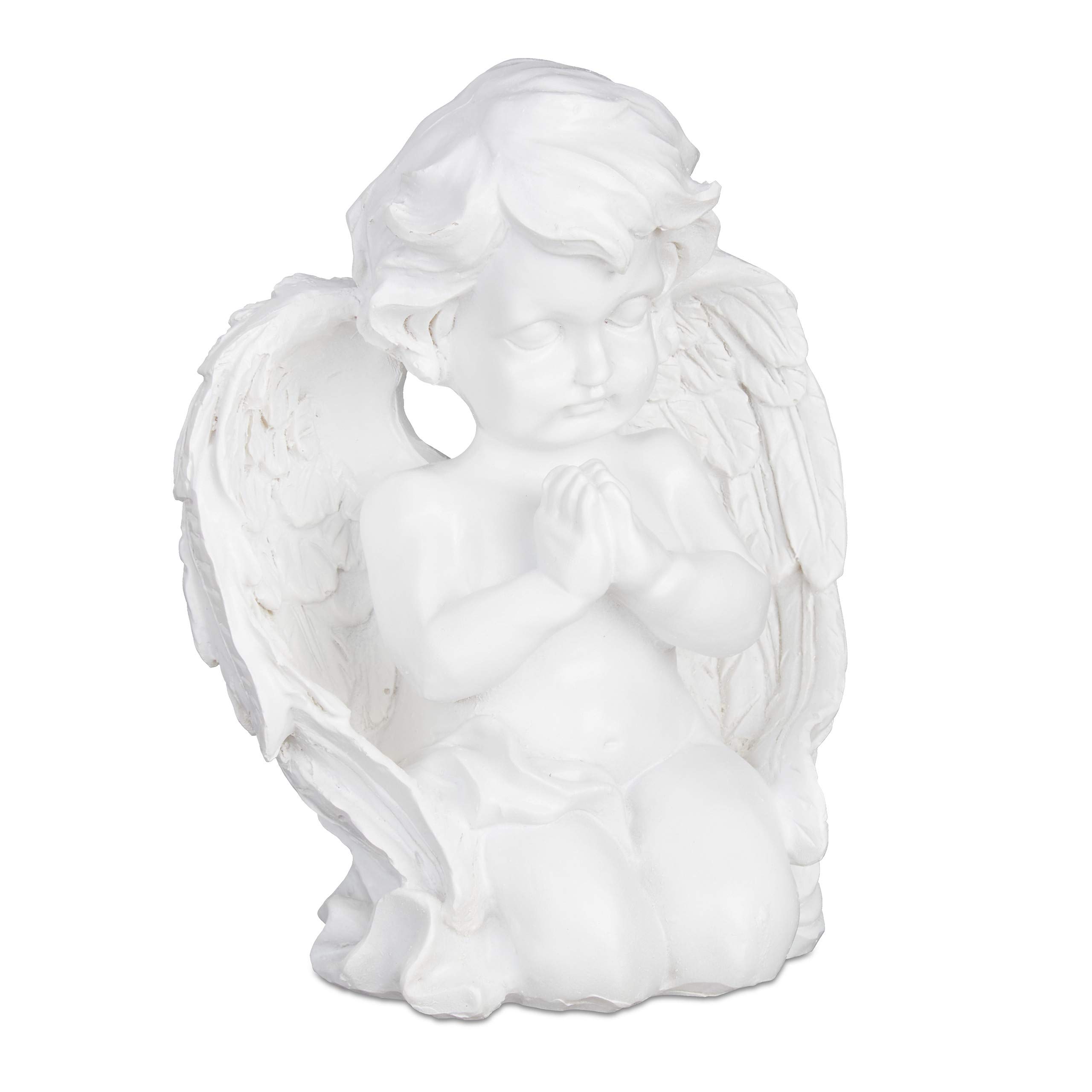 Relaxdays Praying Angel Sculpture, White, Weatherproof, 15.5 x 13 x 8.5cm