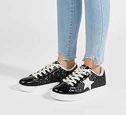LUCKY STEP Women's Fashion Star Sneaker Lace Up Low