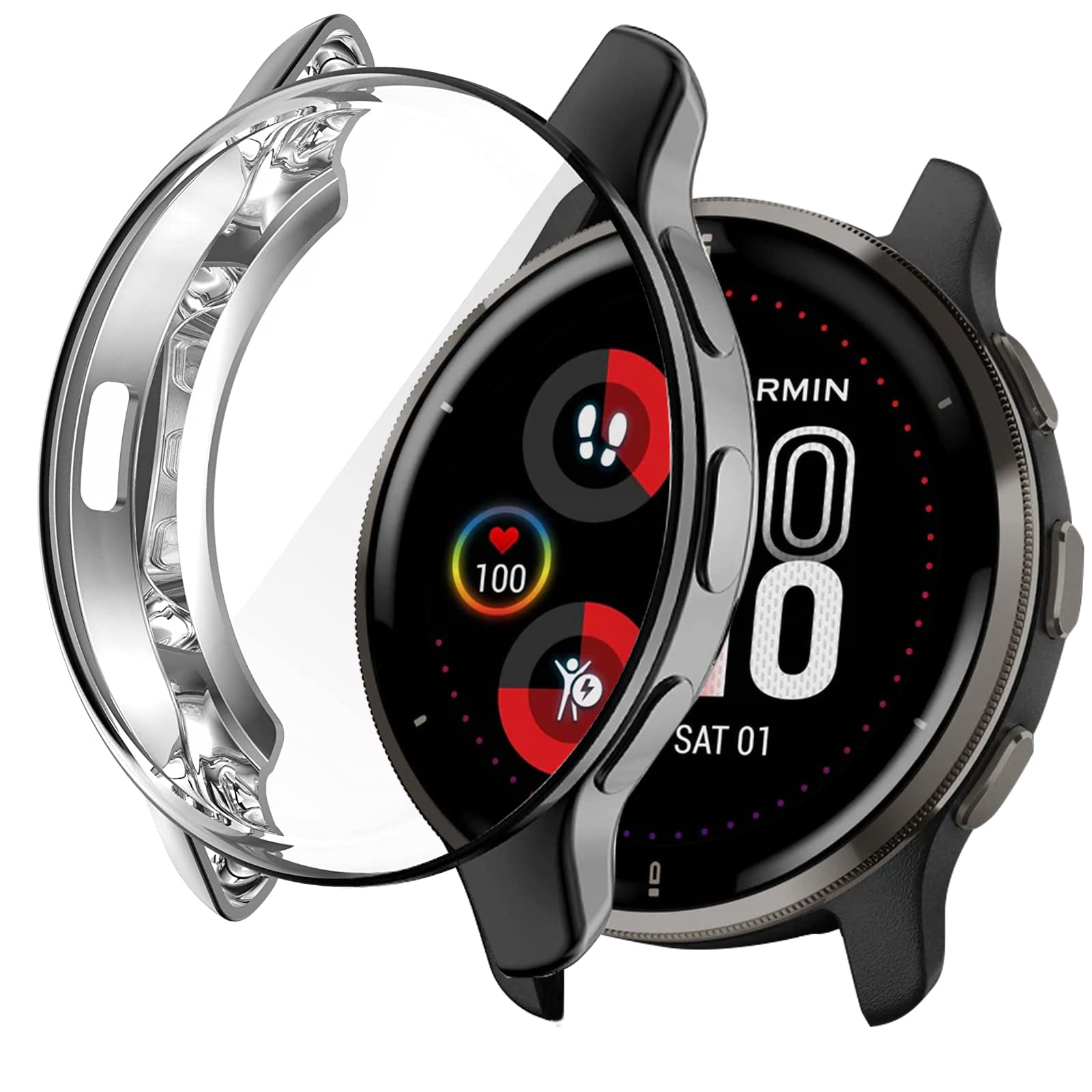 PaceBid Case Compatible with Garmin Venu 2 Plus, TPU Case Slim Soft Flexible Protective Case Transparent All-Around Screen Protector Cover for Garmin Venu 2 Plus (Black) — image 1