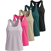 Real Essentials 5 Pack: Women's Dry Fit Tank Top - Racerback Sleeveless Workout Athletic Gym Shirt (Available in Plus)