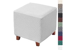 Bifaunvogel Ottoman Cover Jacquard Stretch Square Slipcover Thick Folding Storage Cover Footstool Protector With Elastic Bottom for Living Room S White