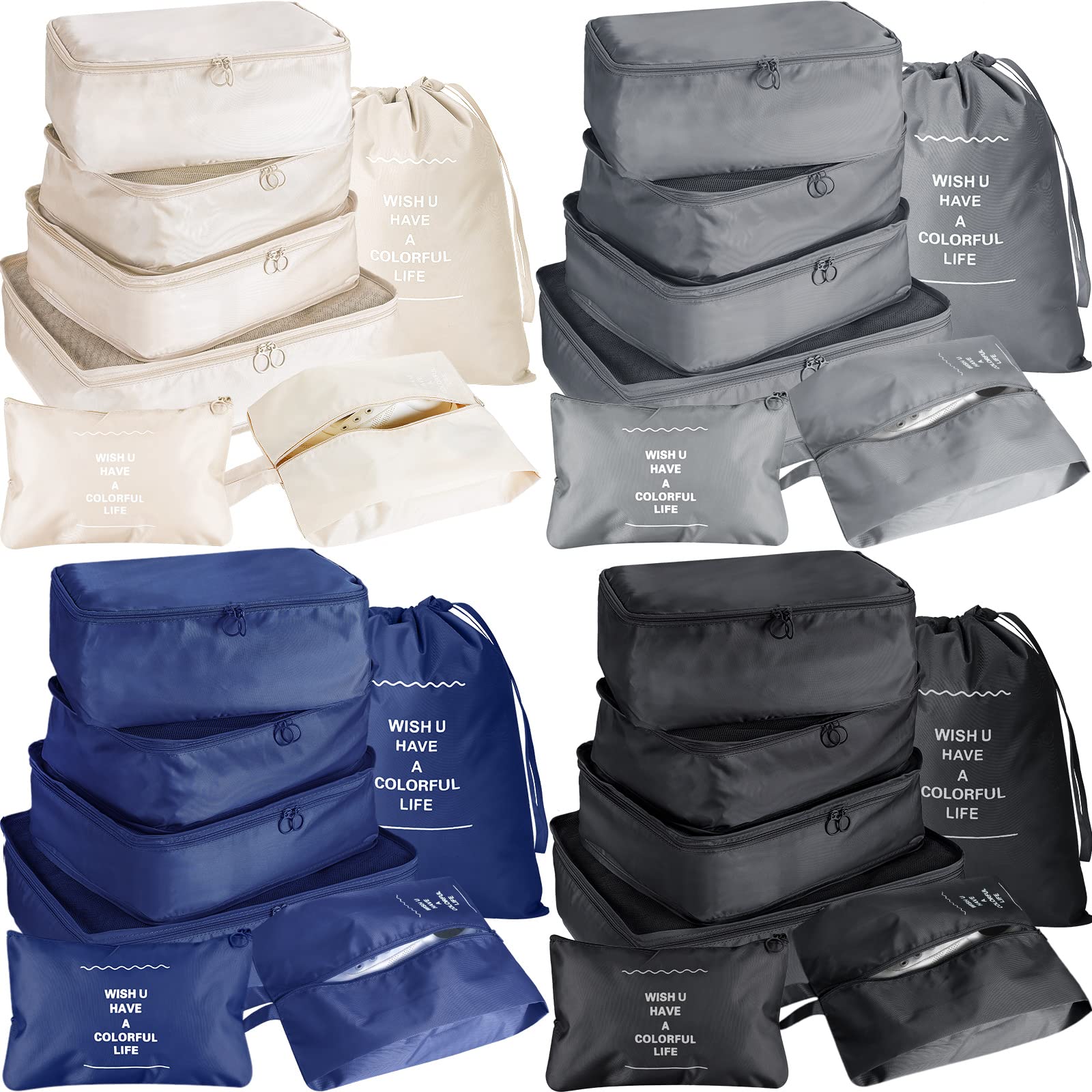 Photo 1 of 28 Pcs Packing Cubes Packing Organizers Luggage Organizer Bags Foldable Travel Luggage Cubes Suitcases Organizer Bags (Dark Color)