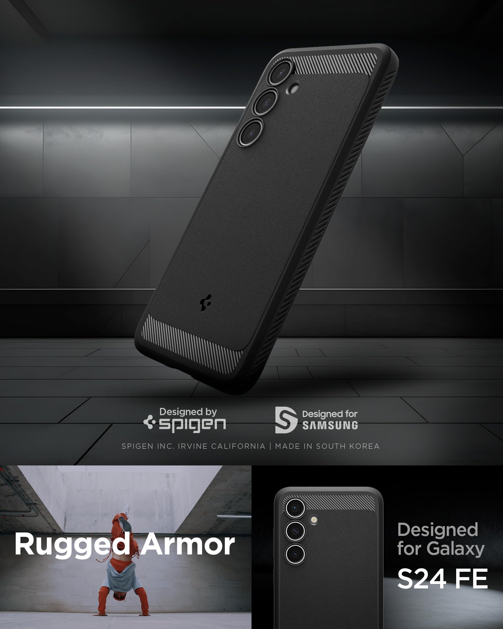 Spigen Rugged Armor Designed for Galaxy S24 FE Case (2024) - Matte Black