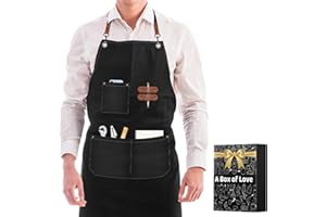 LONGESISM Mens Apron with Pockets Heavy Duty Canvas Tool Apron Cross Back Adjustable Work Apron for Woodworking Workshop
