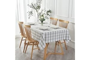 maxmill Checkered Rectangle Tablecloth Water Resistance Wrinkle Free Spillproof Heavy Weight Gingham Plaid Table Cloth for Buffet Banquet Parties Holiday Dinner, 60 x 84 Inch Gray and White