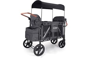 Cochildor Premium 4-Seater Wagon Stroller for Kids, All-Terrain Heavy Duty Stroller Wagon with 300lb Capacity, 1-Hand Fold, High Seats with 5-Point Harness, Adjustable Canopy & Handlebars, Dark Gray