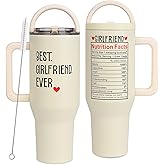 vaanshie valentines Gift for Girlfriend - 40 oz Tumbler with Handles & Straw Lid, Insulated Travel Coffee Mug, Leak Proof Tumbler, Best Girlfriend Ever Stainless Steel Cup with Cleaner for Women