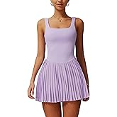 ABOCIW Womens Square Neck Tennis Dress Built in Shorts Pleated Backless Golf Athletic Dress with Pockets