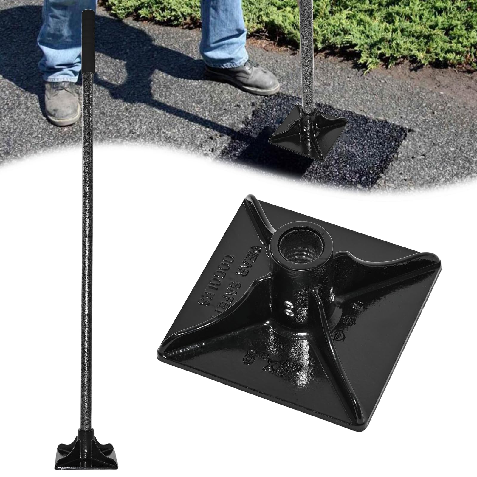 Photo 1 of 8"x8" Steel Tamper Tool for Yard,71" Long Handle Heavy Duty Ground Tamper with Rubber Grip,Ideal Garden Landscaping Rammer for Earth Soil Asphalt,Gravel Dirt Compactor Leveling Paver Tool Trash Tamper