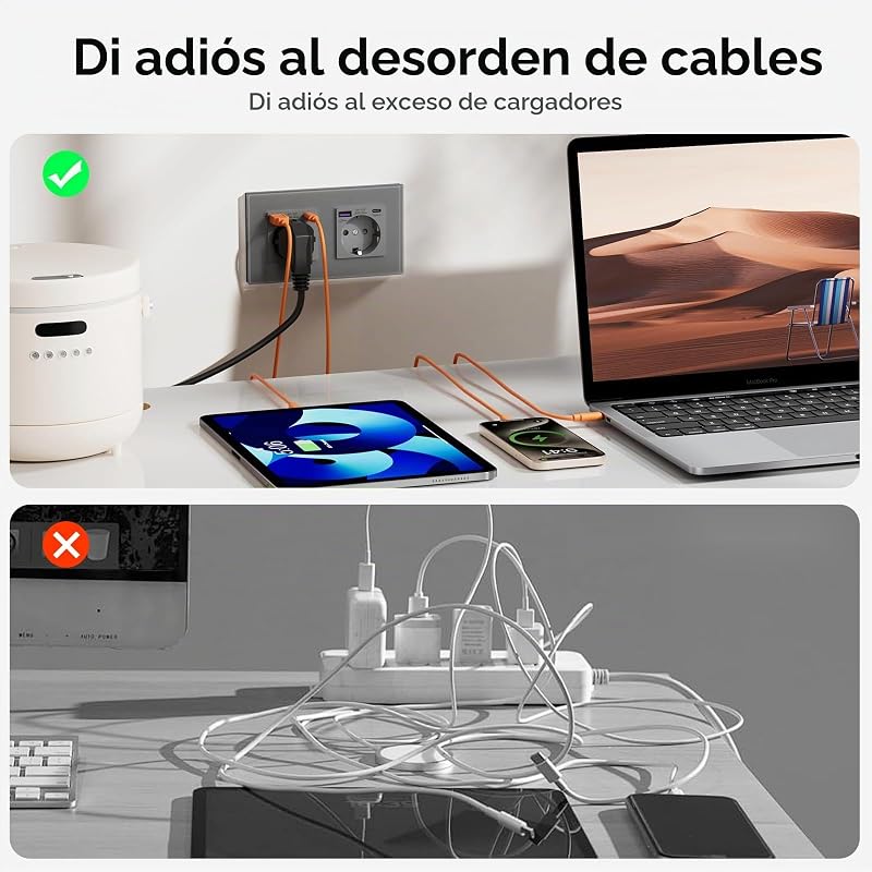 Schuko USB C 20W Pack, 1 x 1 Gang Enchufe + 1 x 2 Gang Enchufe, Toma de Corriente USB Tipo C con Panel de Vidrio, Toma de Corriente Empotrable para Teléfono, Tablet, MP3, Gris