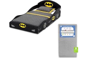 Delta Children DC Comics Batman Batmobile Car Deluxe Toddler Bed with Attached Guardrails Sweet Beginnings Dual Sided Crib Mattress