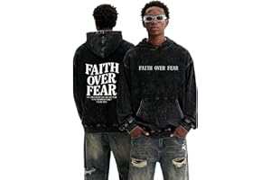 Cocadong Christian Faith Over Fear Hoodies for Women and Men, Jesus Religious Vintage wash Graphic Sweater with Bible Verse