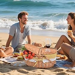 Large 15.4" Wicker Picnic Basket with Removable