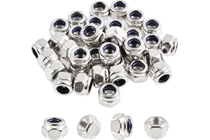 FOCMKEAS 30 Pcs M6*1mm Nylon Inserted Hex Lock Nuts,Self Locking Nut,304 Stainless Steel with Nylon Insert Self Clinching,Pla