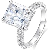 SSJSSJ Moissanite Engagement Ring for Women VVS1 Clarity Asscher Cut Lab Created Diamond Wedding Band S925 Sterling Silver with 9K Gold Plated Wedding Ring for Her Size 4-9