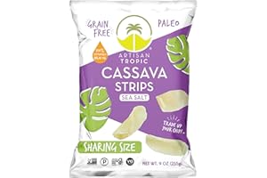 ARTISAN TROPIC Cassava Strips - Vegan, Paleo, Gluten Free Chips – Non-GMO Healthy Snack Potato Chip Alternative for Lunches, Dipping, Parties - Baked Cassava Flour Chips – Sea Salt (9 Oz - 2 Pack)