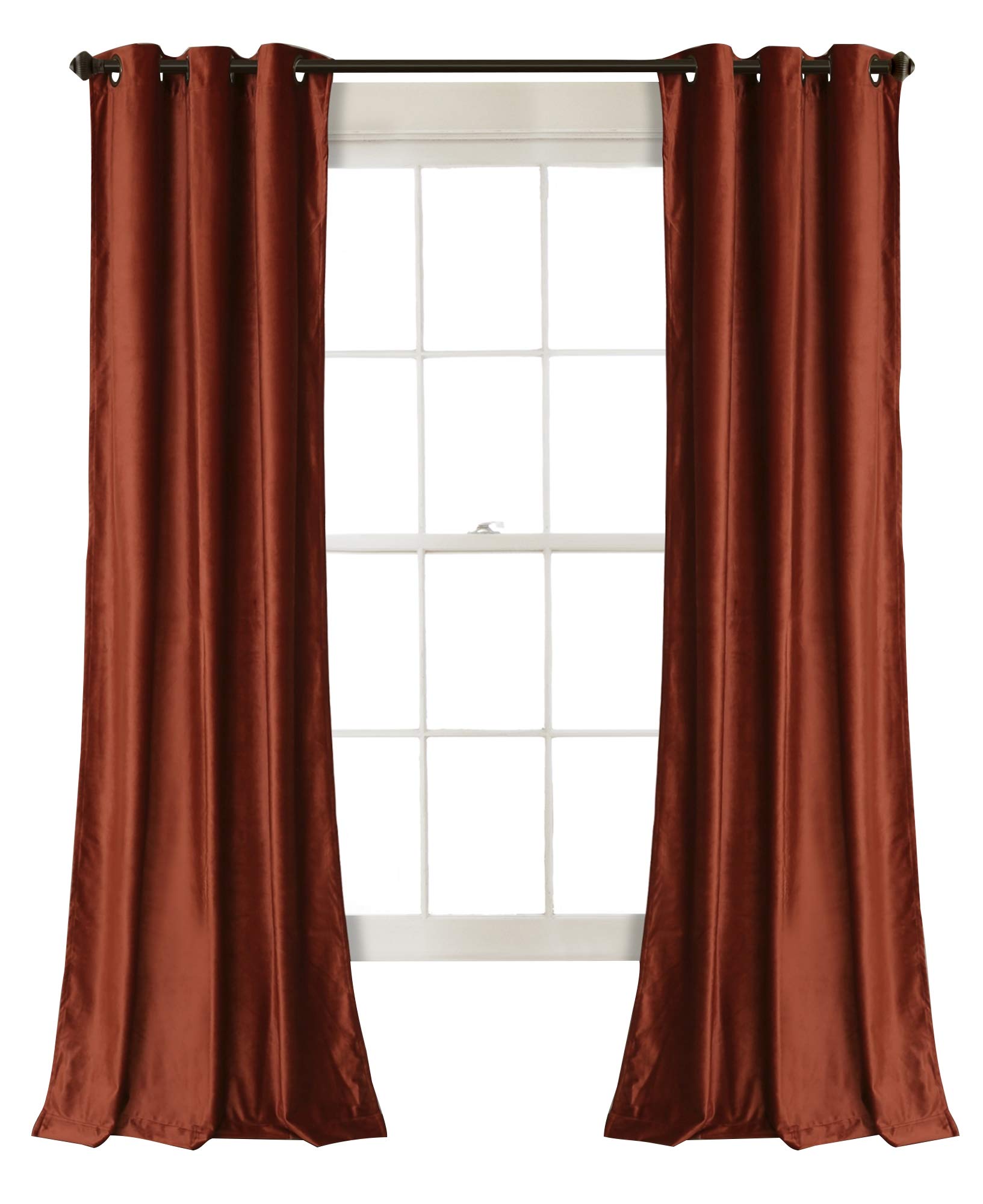 Lush Decor Prima Velvet Curtains Color Block Room Darkening Window Panel Set for Living Room Dining Room Bedroom (Pair), 84 inch L, Rust