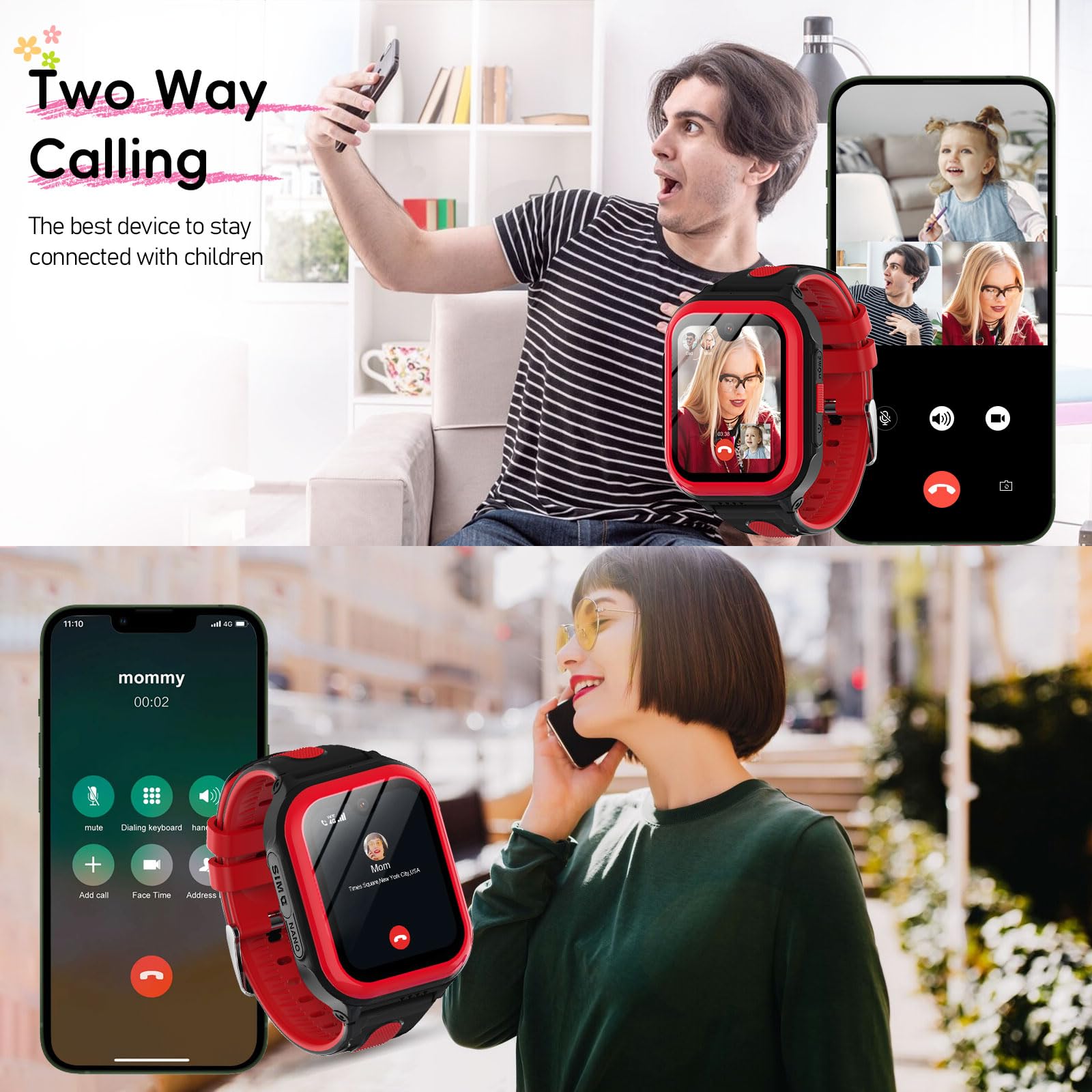 Wonlex 4G Smartwatch for Kids with SIM Card, 1.78 Inch Touch Screen Phone Watch with Video Calling, Voice Chat, SOS, Camera, Music, Pedometer, Birthday Gift for Girls and Boys 8-12 Years Old