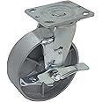 Syration Heavy Duty Caster Steel Cast Iron Wheel, Tool Box and Workbench Swivel Caster 1250LB Capacity (6 inch, 1 Brake)