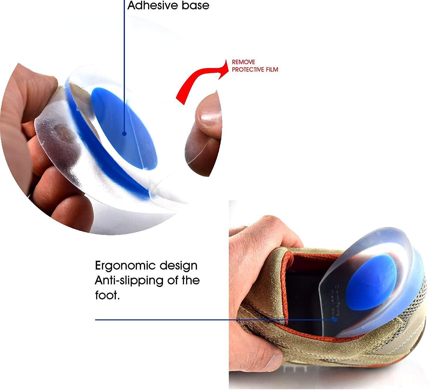 3 Pair Gel Heel Cups Plantar Fasciitis Inserts - Silicone Gel Heel Pads for Heel Pain, Bone Spur & Achilles Pain, Gel Heel Cushions and Cups, Pad & Shock Absorbing Support(Blue Small): Health & Personal Care